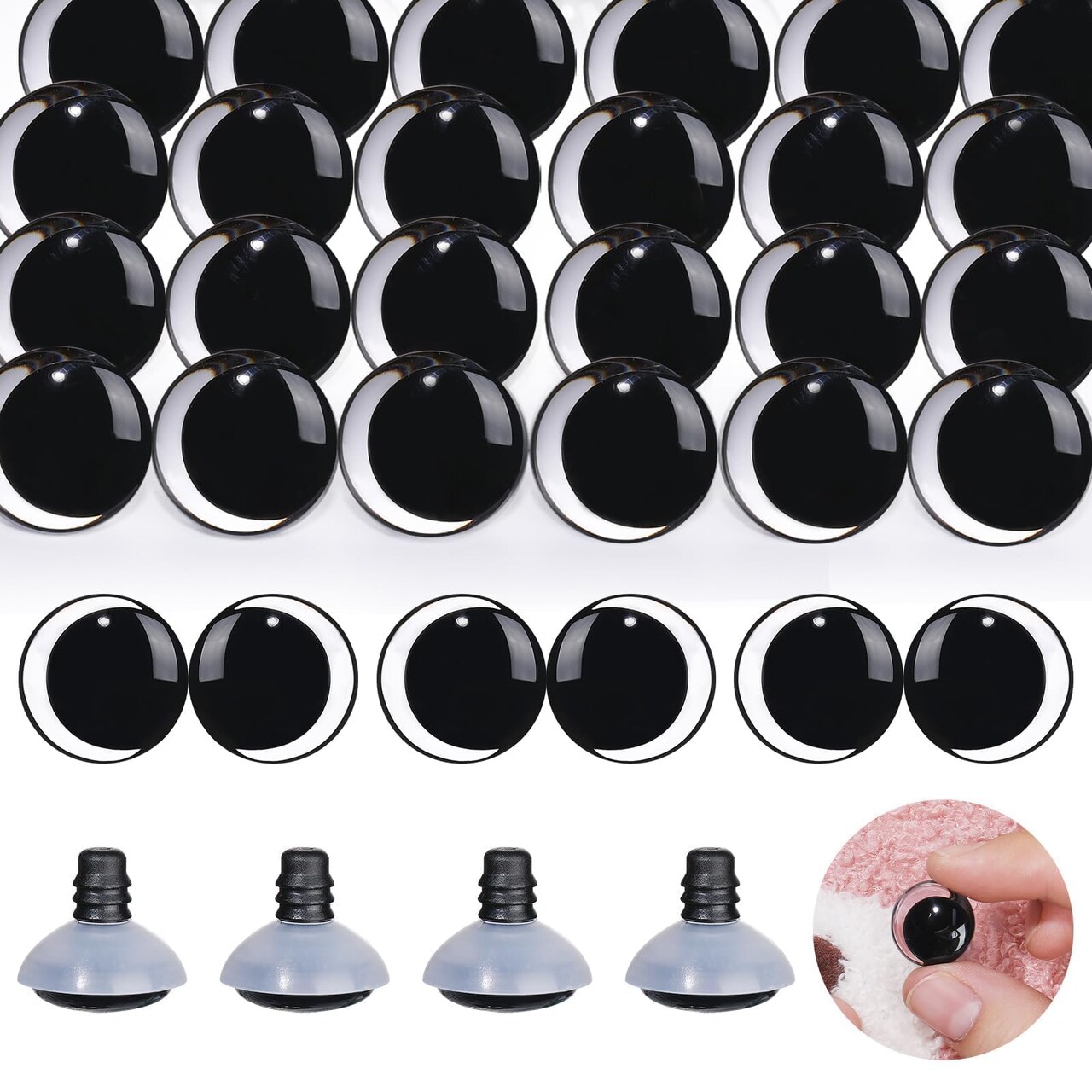 100PCS 18mm Moon Safety Eyes for Crocheting with Washers Clear Safety Eyes for Amigurumi 3D Moon Crochet Eyes Doll Eyes for Animals Teddy Bear Crochet Toy Christmas Decorations